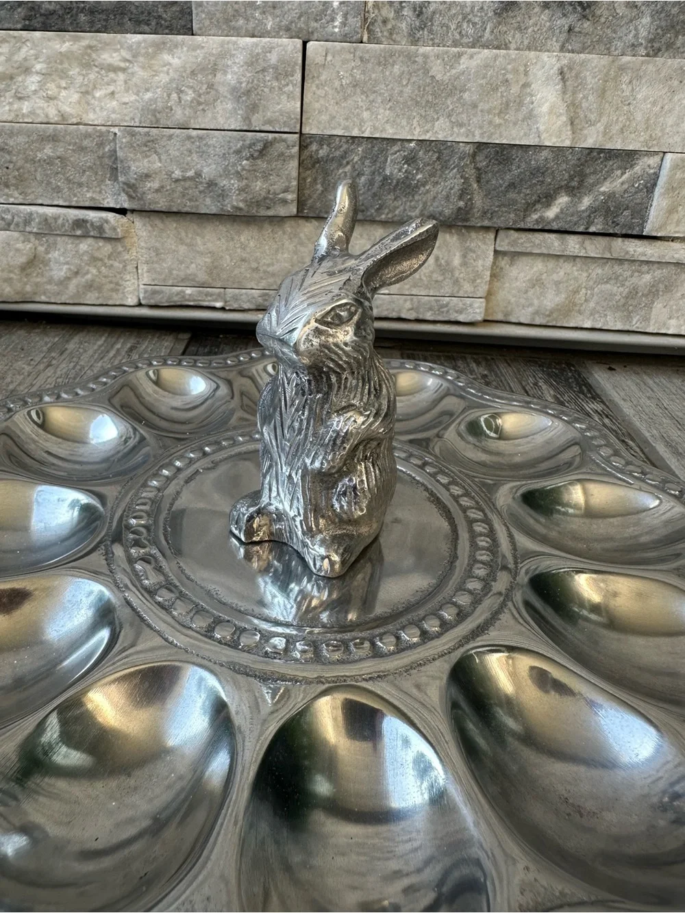 Silver Metal Bunny Deviled Egg Tray